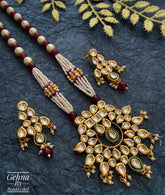 Antique Designer Gold Toned Polki Kundan Pendant With Pearls Necklace Set For Woman Kundan Necklace Sets
